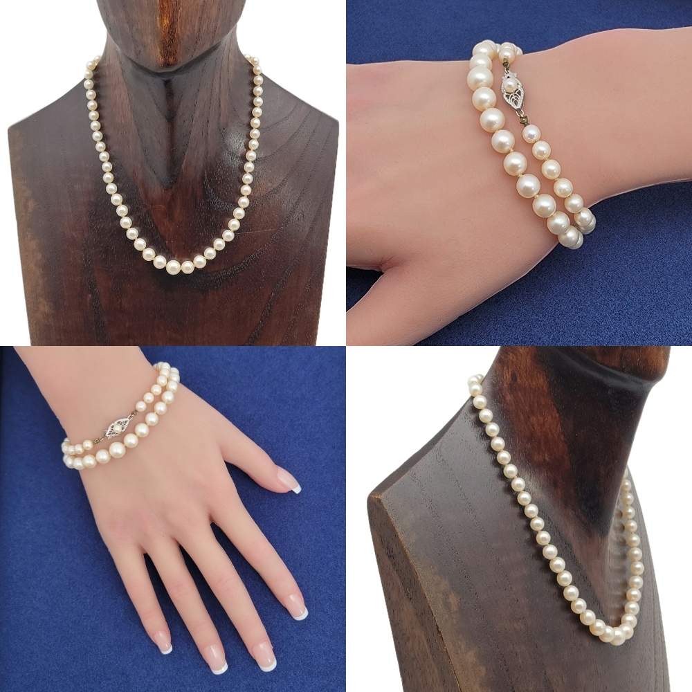 Vintage Natural Pearl Choker Necklace Wrap Bracelet 14k White Gold Ornate Clasp